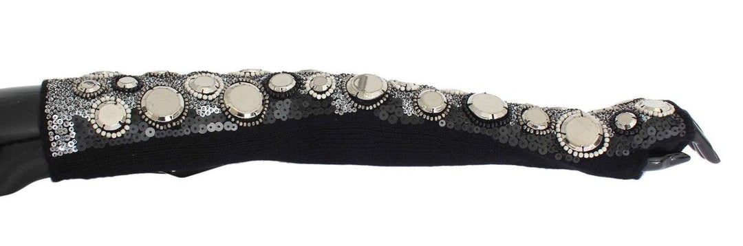 Dolce & Gabbana Black Cashmere Sequined Finger Less Gloves Black, Dolce & Gabbana, feed-agegroup-adult, feed-color-Black, feed-gender-female, Gloves - Women - Accessories, L at SEYMAYKA