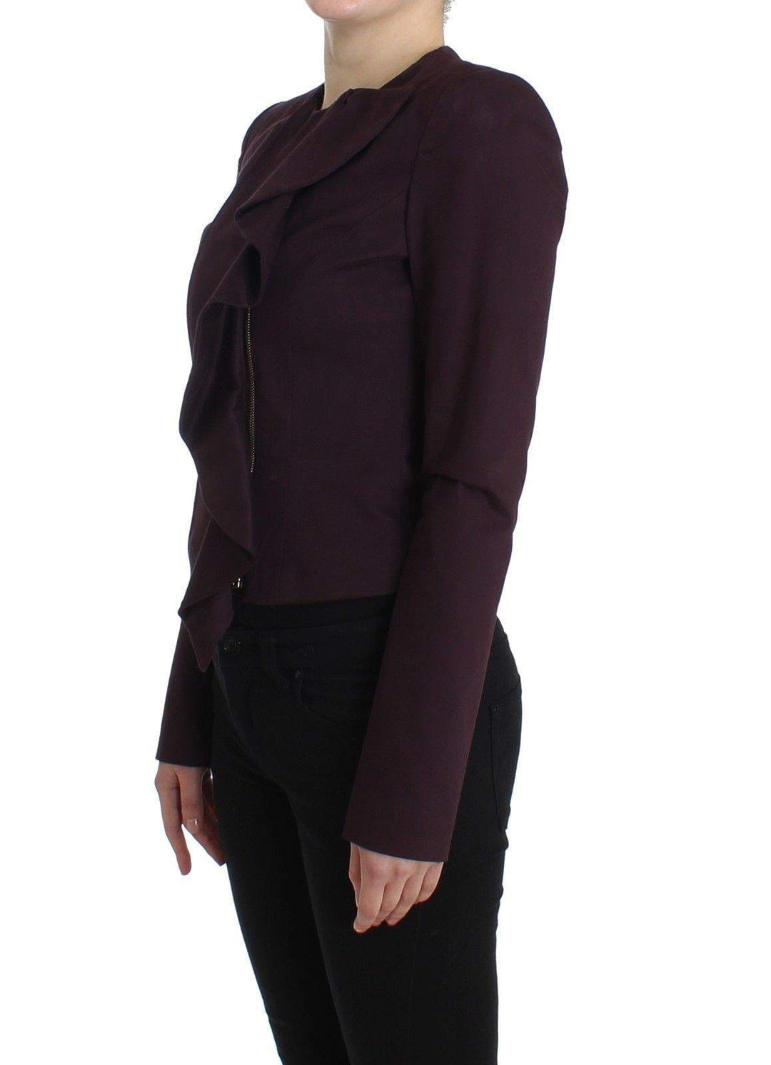 GF Ferre Purple Ruched Jacket Coat Blazer Short #women, feed-agegroup-adult, feed-color-purple, feed-gender-female, feed-size-IT40, GF Ferre, IT40, Jackets & Coats - Women - Clothing, Purple at SEYMAYKA