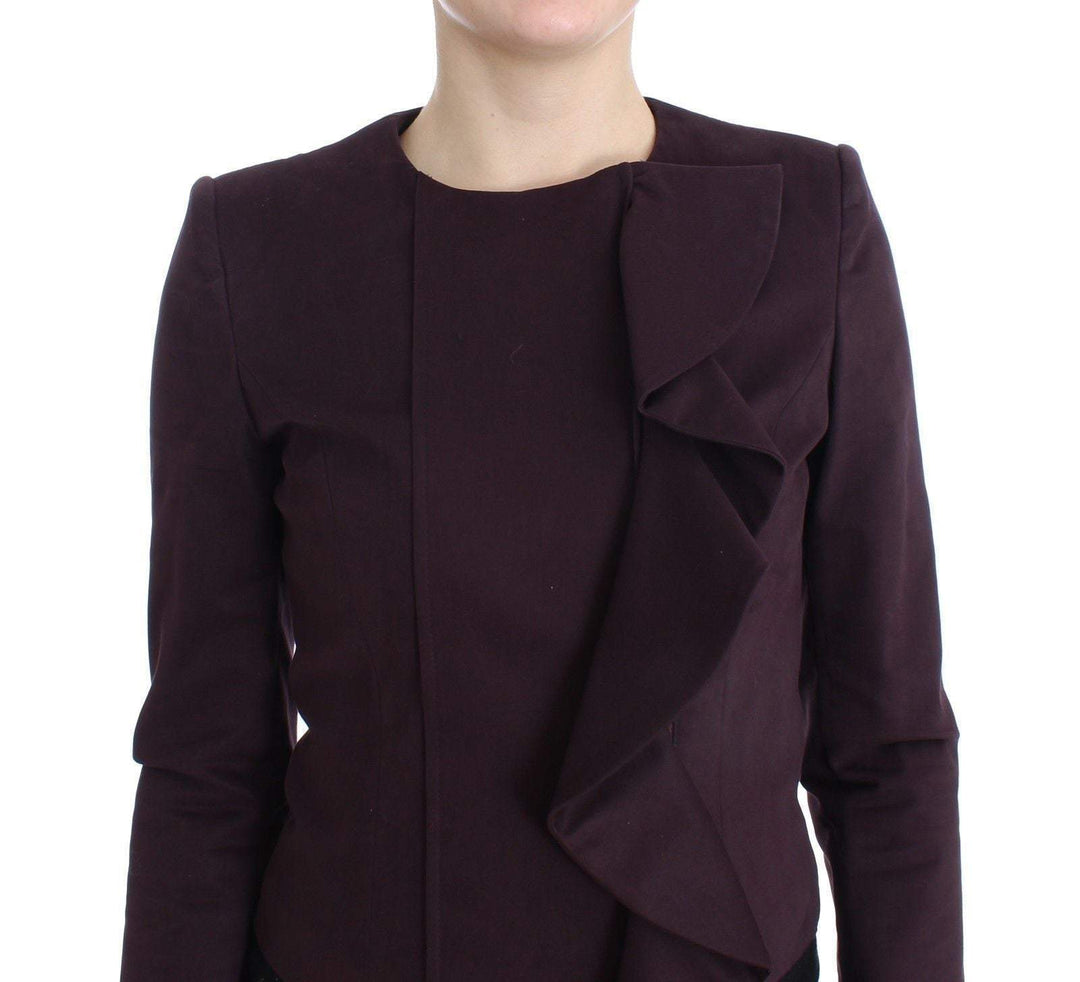 GF Ferre Purple Ruched Jacket Coat Blazer Short #women, feed-agegroup-adult, feed-color-purple, feed-gender-female, feed-size-IT40, GF Ferre, IT40, Jackets & Coats - Women - Clothing, Purple at SEYMAYKA