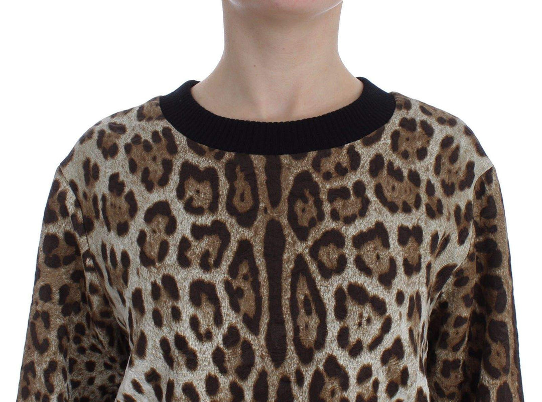 Dolce & Gabbana  Leopard Print Crewneck Short Sweater #women, Brand_Dolce & Gabbana, Brown, Catch, Dolce & Gabbana, feed-agegroup-adult, feed-color-brown, feed-gender-female, feed-size-IT44|L, Gender_Women, IT44|L, Kogan, Sweaters - Women - Clothing at SEYMAYKA