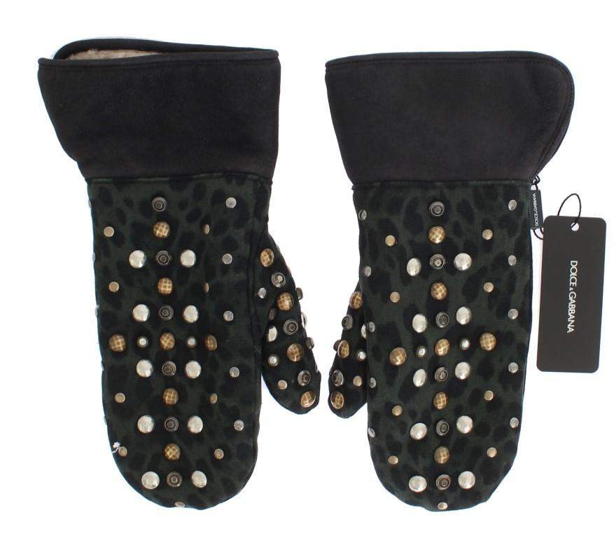 Dolce & Gabbana  Gray Wool Shearling Studded Green Leopard Gloves #men, 9|M, Accessories - New Arrivals, Brand_Dolce & Gabbana, Catch, Dolce & Gabbana, feed-agegroup-adult, feed-color-gray, feed-gender-male, feed-size-9|M, Gender_Men, Gloves - Men - Accessories, Gray, Kogan at SEYMAYKA