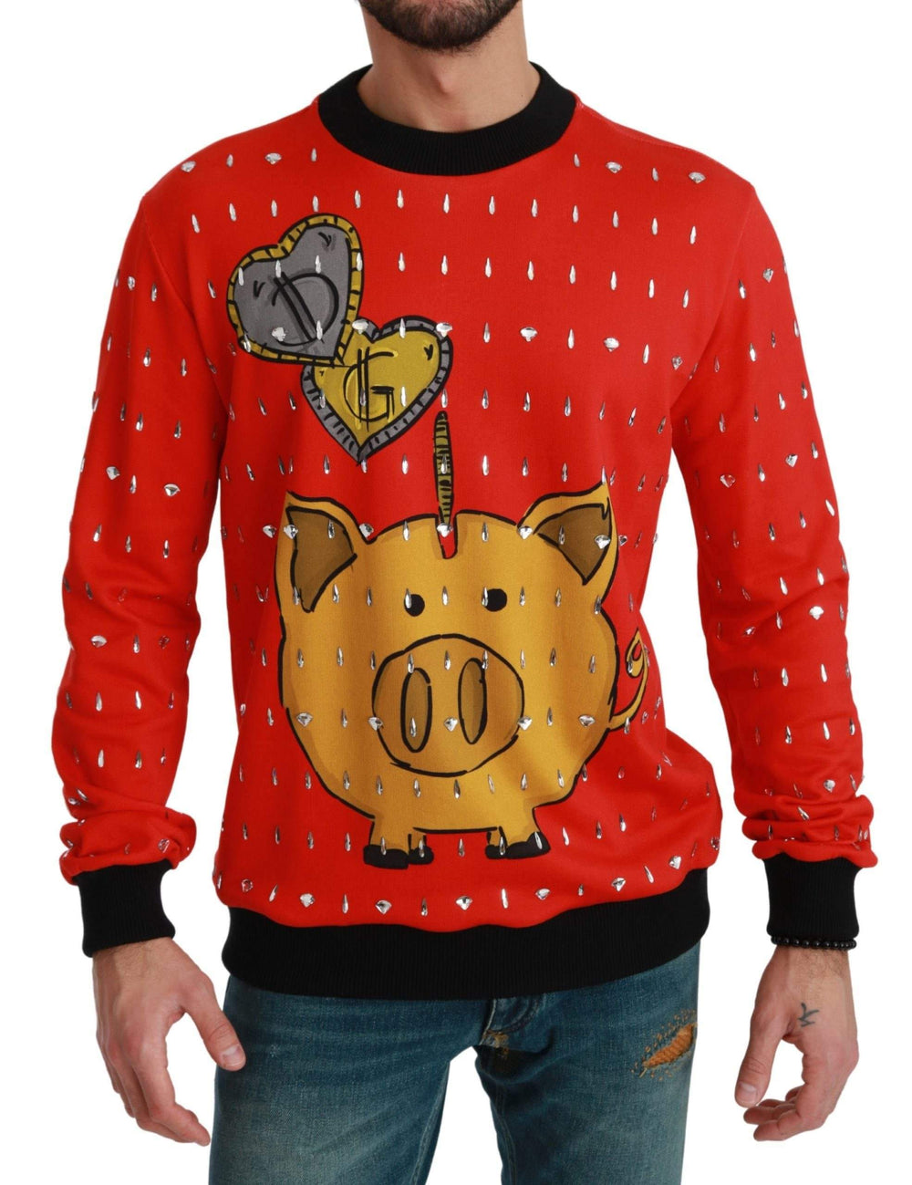 Dolce & Gabbana  Red Crystal Pig of the Year Sweater #men, Brand_Dolce & Gabbana, Catch, Dolce & Gabbana, feed-agegroup-adult, feed-color-red, feed-gender-male, feed-size-IT44 | XS, feed-size-IT46 | S, feed-size-IT48 | M, feed-size-IT50 | L, feed-size-IT52 | L, feed-size-IT54 | XL, feed-size-IT56 | XXL, Gender_Men, IT44 | XS, IT46 | S, IT48 | M, IT50 | L, IT52 | L, IT54 | XL, IT56 | XXL, Kogan, Men - New Arrivals, Red, Sweaters - Men - Clothing at SEYMAYKA