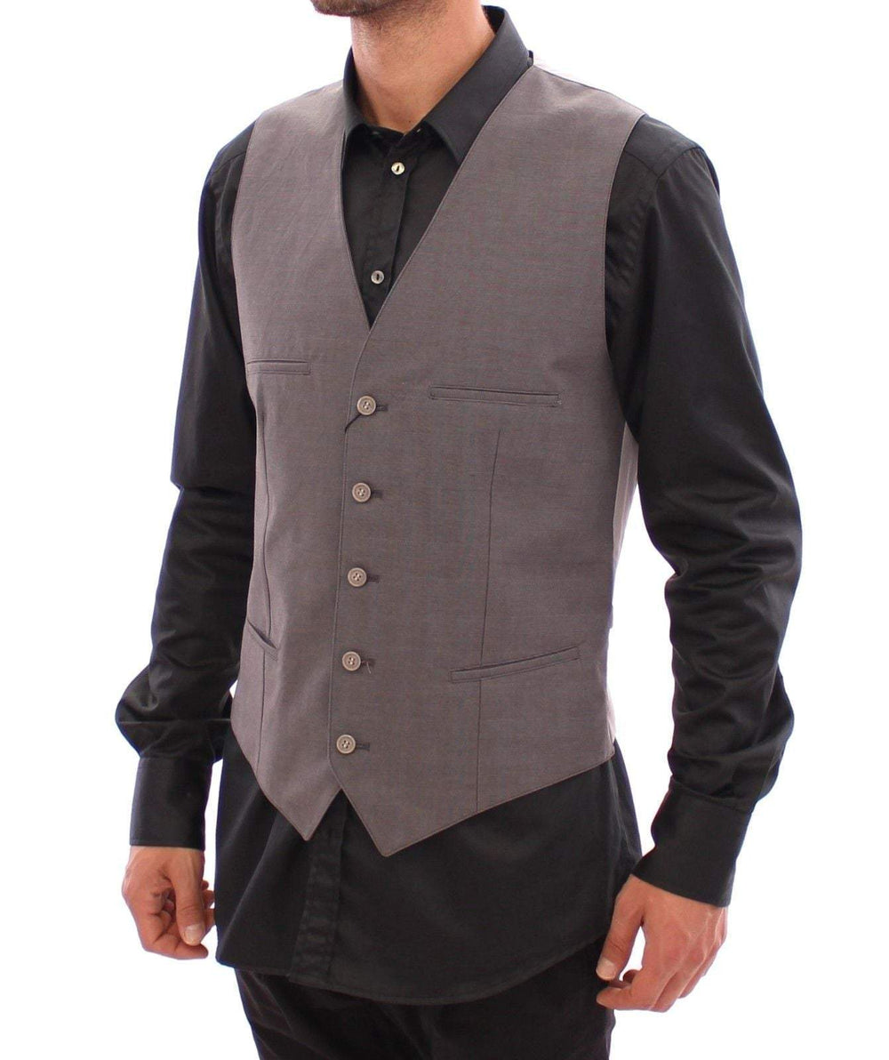 Dolce & Gabbana  Gray Cotton Slim Fit Button Front Dress Vest #men, 48 | M, Brand_Dolce & Gabbana, Catch, Dolce & Gabbana, feed-agegroup-adult, feed-color-gray, feed-gender-male, feed-size-48 | M, Gender_Men, Gray, Kogan, Men - New Arrivals, Vests - Men - Clothing at SEYMAYKA