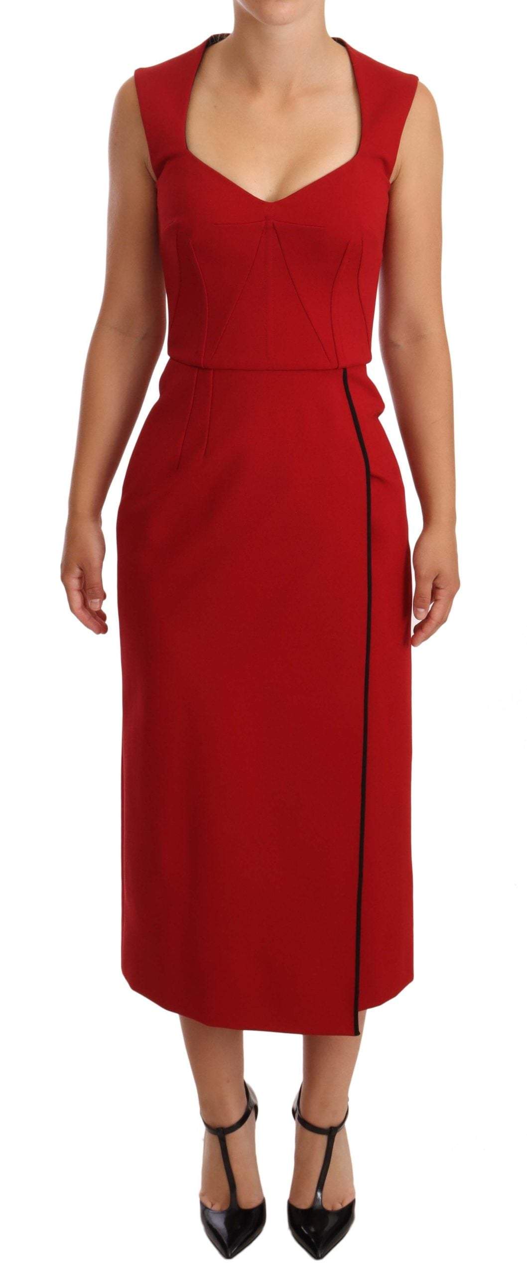 Dolce & Gabbana Red Sweetheart Sleeveless Midi Stretch Dress Dolce & Gabbana, Dresses - Women - Clothing, feed-1, IT38|XS, Red at SEYMAYKA