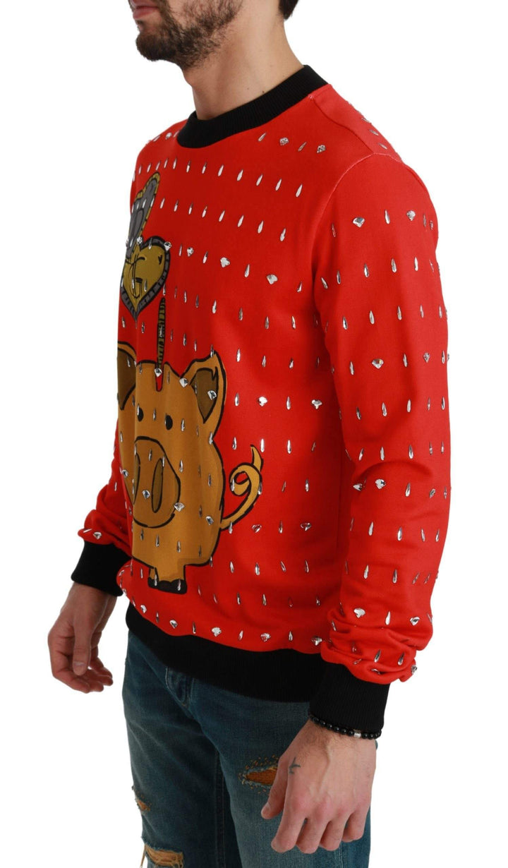 Dolce & Gabbana  Red Crystal Pig of the Year Sweater #men, Brand_Dolce & Gabbana, Catch, Dolce & Gabbana, feed-agegroup-adult, feed-color-red, feed-gender-male, feed-size-IT44 | XS, feed-size-IT46 | S, feed-size-IT48 | M, feed-size-IT50 | L, feed-size-IT52 | L, feed-size-IT54 | XL, feed-size-IT56 | XXL, Gender_Men, IT44 | XS, IT46 | S, IT48 | M, IT50 | L, IT52 | L, IT54 | XL, IT56 | XXL, Kogan, Men - New Arrivals, Red, Sweaters - Men - Clothing at SEYMAYKA