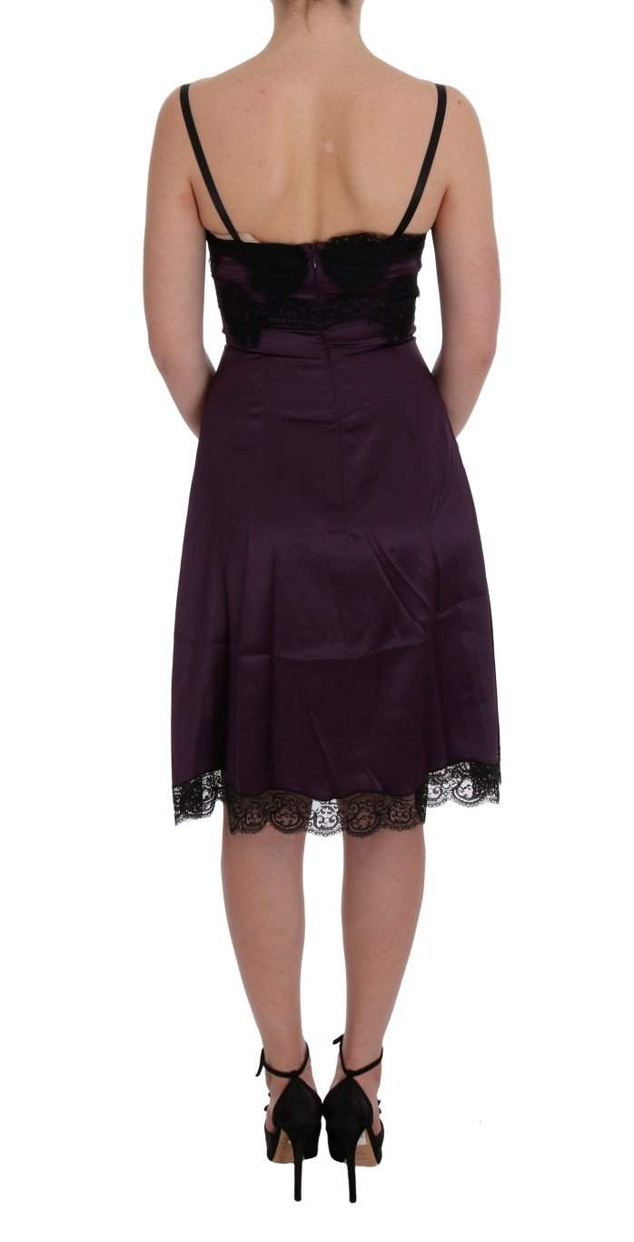 Dolce & Gabbana  Purple Silk Stretch Black Lace Dress #women, Brand_Dolce & Gabbana, Catch, Clothing_Dress, Dolce & Gabbana, Dresses - Women - Clothing, feed-agegroup-adult, feed-color-purple, feed-gender-female, feed-size-IT36 | XS, Gender_Women, IT36 | XS, Kogan, Purple, Women - New Arrivals at SEYMAYKA