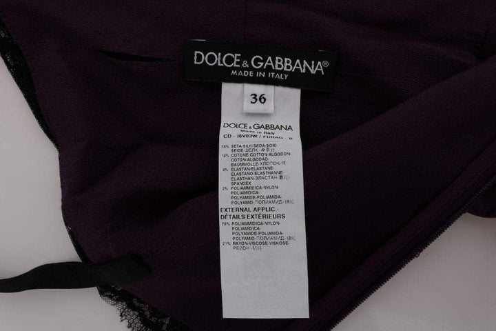 Dolce & Gabbana  Purple Silk Stretch Black Lace Dress #women, Brand_Dolce & Gabbana, Catch, Clothing_Dress, Dolce & Gabbana, Dresses - Women - Clothing, feed-agegroup-adult, feed-color-purple, feed-gender-female, feed-size-IT36 | XS, Gender_Women, IT36 | XS, Kogan, Purple, Women - New Arrivals at SEYMAYKA