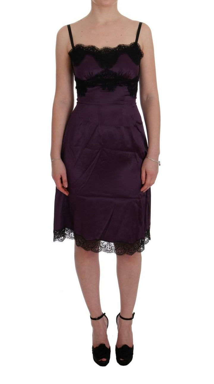 Dolce & Gabbana  Purple Silk Stretch Black Lace Dress #women, Brand_Dolce & Gabbana, Catch, Clothing_Dress, Dolce & Gabbana, Dresses - Women - Clothing, feed-agegroup-adult, feed-color-purple, feed-gender-female, feed-size-IT36 | XS, Gender_Women, IT36 | XS, Kogan, Purple, Women - New Arrivals at SEYMAYKA