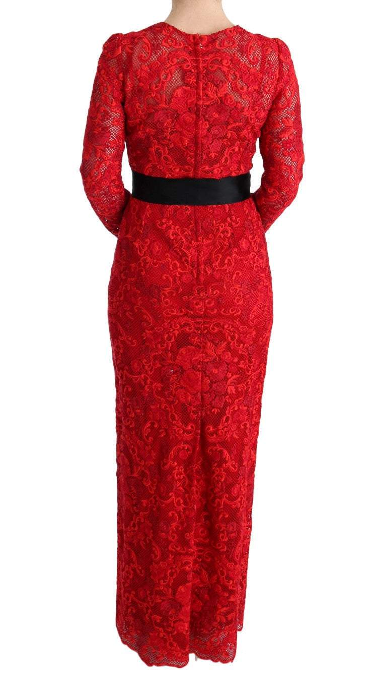 Dolce & Gabbana Red Floral Ricamo Sheath Long Dress Dolce & Gabbana, Dresses - Women - Clothing, feed-agegroup-adult, feed-color-Red, feed-gender-female, IT40|S, Red, Women - New Arrivals at SEYMAYKA