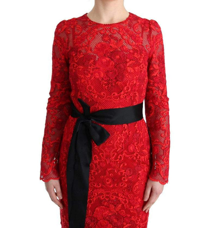 Dolce & Gabbana Red Floral Ricamo Sheath Long Dress Dolce & Gabbana, Dresses - Women - Clothing, feed-agegroup-adult, feed-color-Red, feed-gender-female, IT40|S, Red, Women - New Arrivals at SEYMAYKA