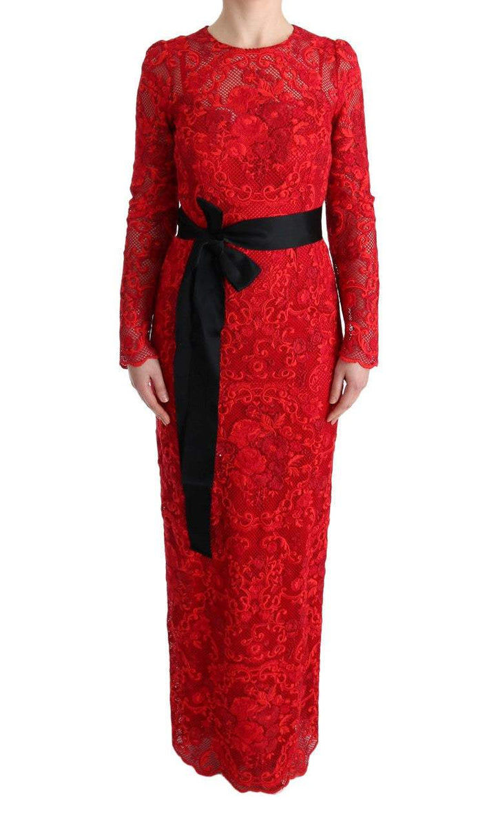 Dolce & Gabbana Red Floral Ricamo Sheath Long Dress Dolce & Gabbana, Dresses - Women - Clothing, feed-agegroup-adult, feed-color-Red, feed-gender-female, IT40|S, Red, Women - New Arrivals at SEYMAYKA