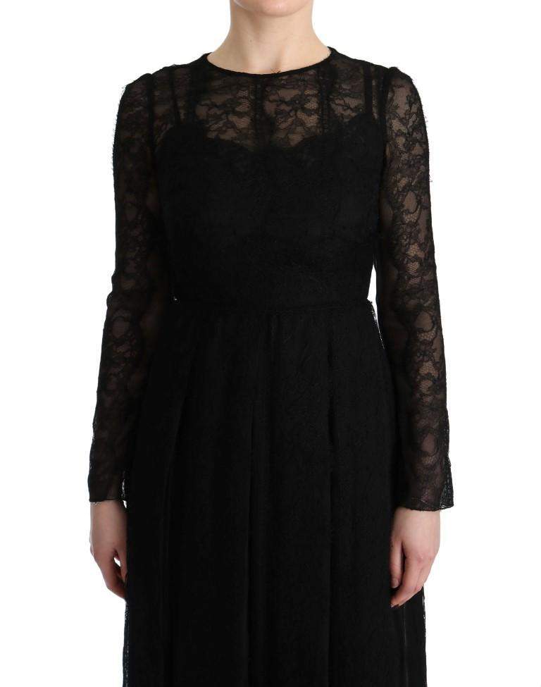 Dolce & Gabbana  Black Floral Lace Sheath Silk Dress #women, Black, Brand_Dolce & Gabbana, Catch, Clothing_Dress, Dolce & Gabbana, Dresses - Women - Clothing, feed-agegroup-adult, feed-color-black, feed-gender-female, feed-size-IT38|XS, Gender_Women, IT38|XS, Kogan at SEYMAYKA