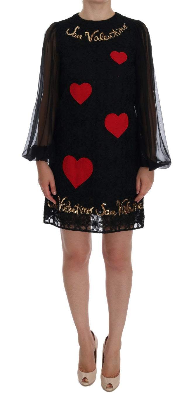 Dolce & Gabbana Black San Valentino Sequined Shift Dress #women, Black, Dolce & Gabbana, Dresses - Women - Clothing, feed-agegroup-adult, feed-color-Black, feed-gender-female, IT38|XS, Women - New Arrivals at SEYMAYKA