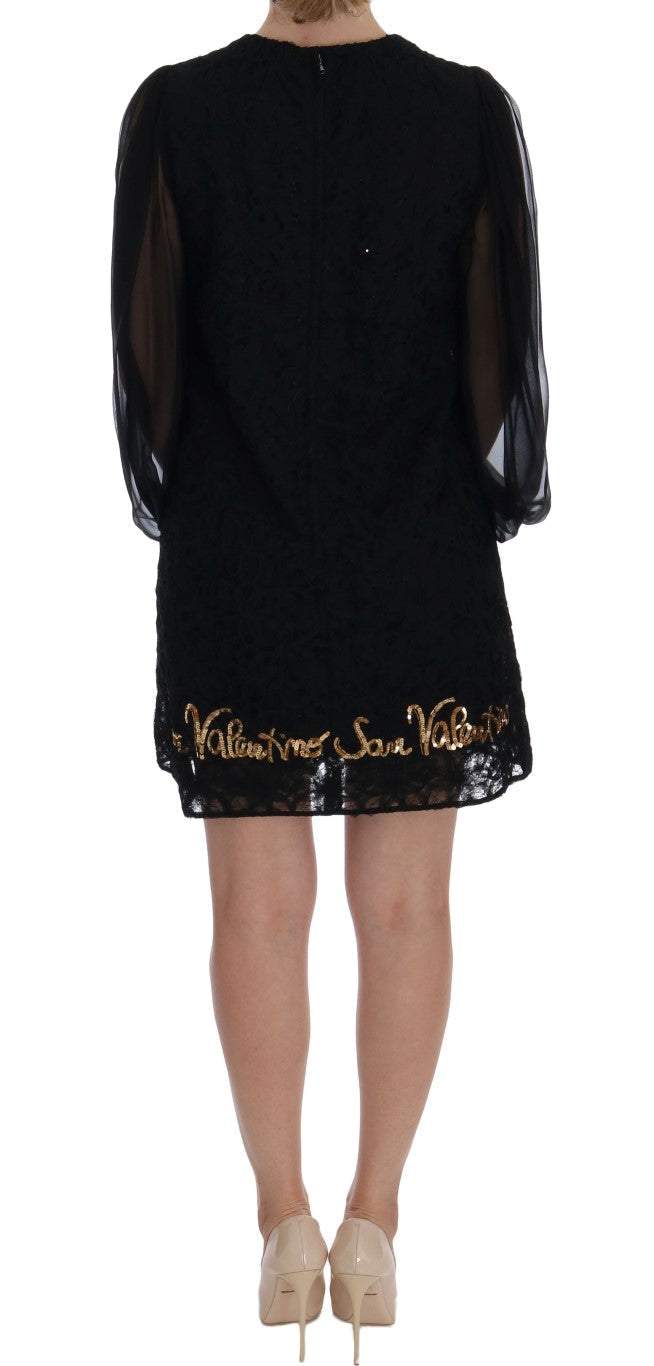 Dolce & Gabbana Black San Valentino Sequined Shift Dress #women, Black, Dolce & Gabbana, Dresses - Women - Clothing, feed-agegroup-adult, feed-color-Black, feed-gender-female, IT38|XS, Women - New Arrivals at SEYMAYKA