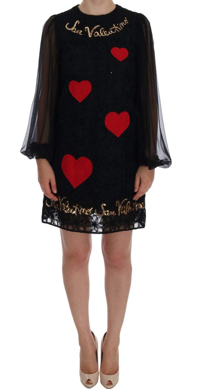 Dolce & Gabbana Black San Valentino Sequined Shift Dress #women, Black, Dolce & Gabbana, Dresses - Women - Clothing, feed-agegroup-adult, feed-color-Black, feed-gender-female, IT38|XS, Women - New Arrivals at SEYMAYKA