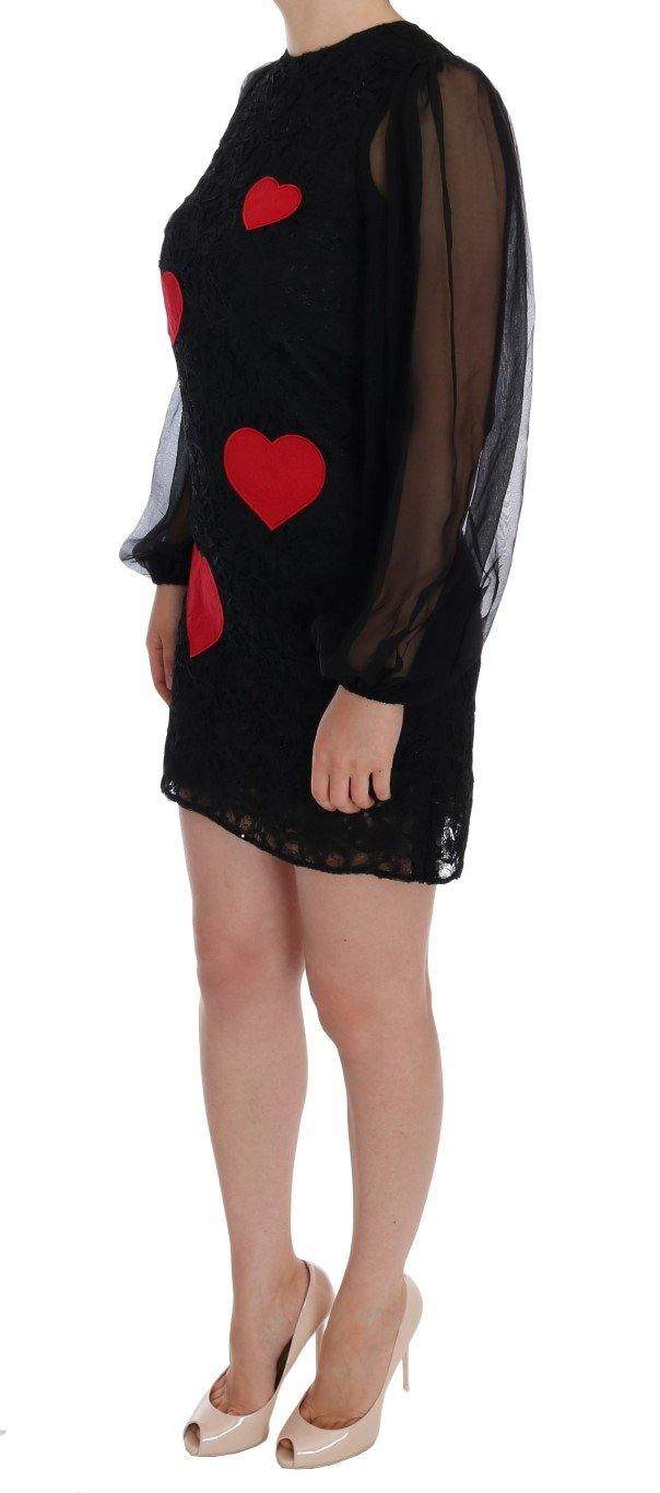 Dolce & Gabbana  Black Lace Red Heart Shift Dress #women, Black, Brand_Dolce & Gabbana, Catch, Clothing_Dress, Dolce & Gabbana, Dresses - Women - Clothing, feed-agegroup-adult, feed-color-black, feed-gender-female, feed-size-IT36 | XS, Gender_Women, IT36 | XS, Kogan, Women - New Arrivals at SEYMAYKA