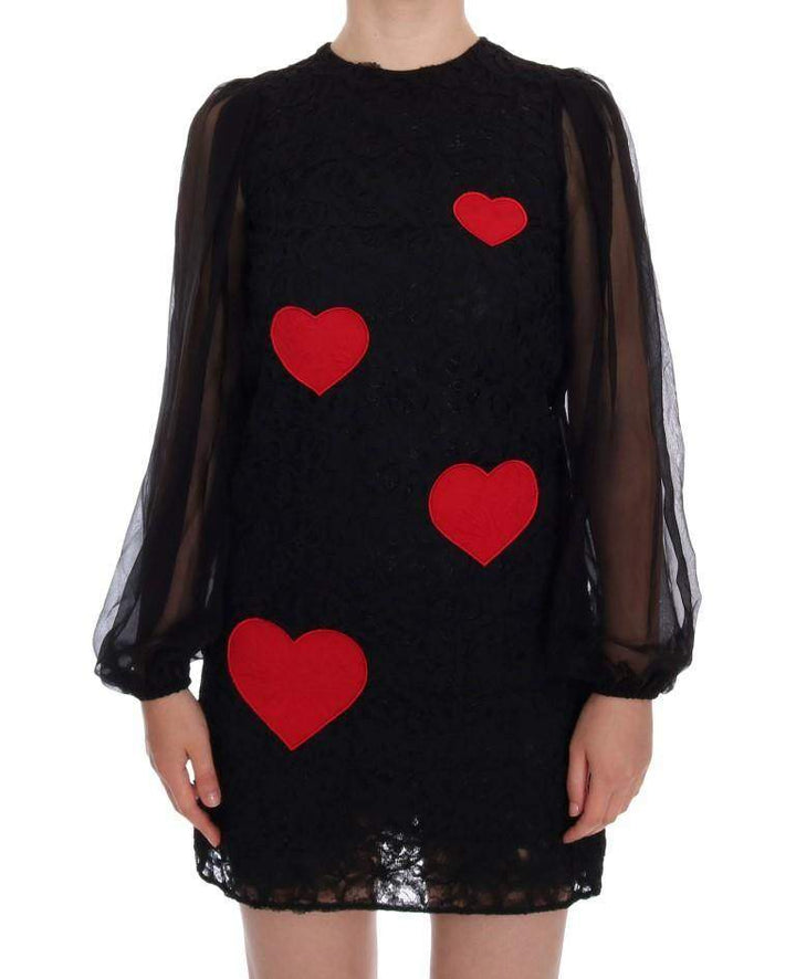 Dolce & Gabbana  Black Lace Red Heart Shift Dress #women, Black, Brand_Dolce & Gabbana, Catch, Clothing_Dress, Dolce & Gabbana, Dresses - Women - Clothing, feed-agegroup-adult, feed-color-black, feed-gender-female, feed-size-IT36 | XS, Gender_Women, IT36 | XS, Kogan, Women - New Arrivals at SEYMAYKA