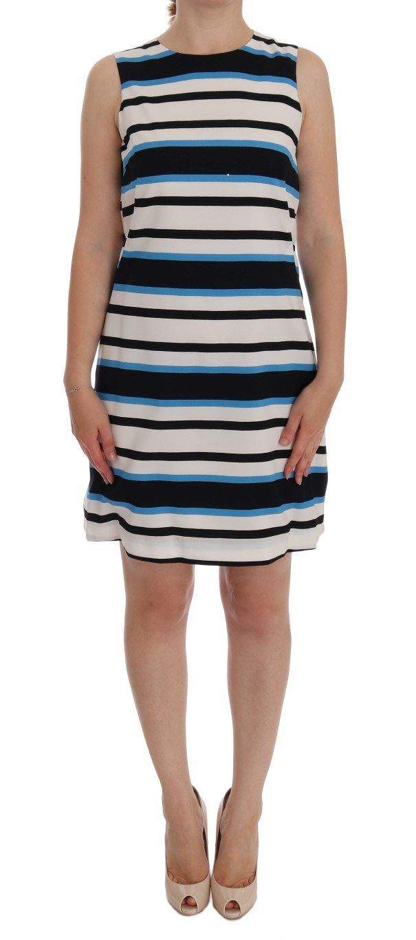 Dolce & Gabbana  Blue White Striped Silk Stretch Shift Dress #women, Brand_Dolce & Gabbana, Catch, Clothing_Dress, Dolce & Gabbana, Dresses - Women - Clothing, feed-agegroup-adult, feed-color-multicolor, feed-gender-female, feed-size-IT38|XS, feed-size-IT40|S, feed-size-IT44|L, Gender_Women, IT38|XS, IT40|S, IT42|M, IT44|L, Kogan, Multicolor, Women - New Arrivals at SEYMAYKA