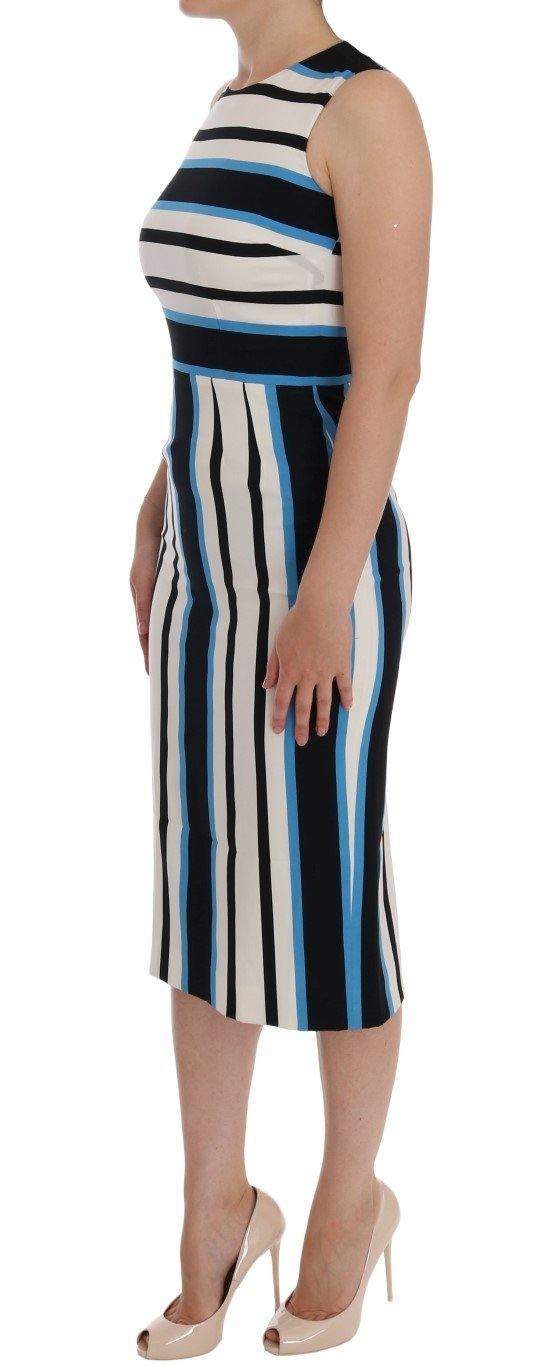 Dolce & Gabbana  Blue White Striped Silk Stretch Sheath Dress #women, Brand_Dolce & Gabbana, Catch, Clothing_Dress, Dolce & Gabbana, Dresses - Women - Clothing, feed-agegroup-adult, feed-color-multicolor, feed-gender-female, feed-size-IT38|XS, Gender_Women, IT38|XS, Kogan, Multicolor, Women - New Arrivals at SEYMAYKA