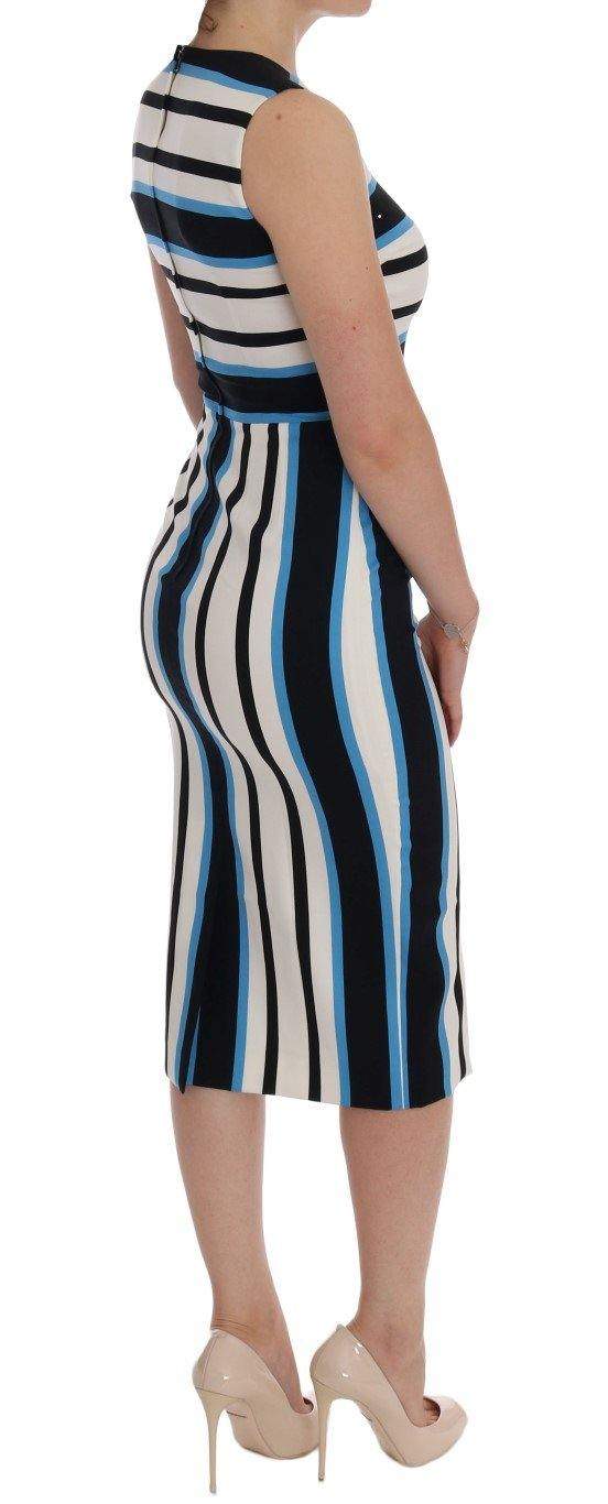 Dolce & Gabbana  Blue White Striped Silk Stretch Sheath Dress #women, Brand_Dolce & Gabbana, Catch, Clothing_Dress, Dolce & Gabbana, Dresses - Women - Clothing, feed-agegroup-adult, feed-color-multicolor, feed-gender-female, feed-size-IT38|XS, Gender_Women, IT38|XS, Kogan, Multicolor, Women - New Arrivals at SEYMAYKA