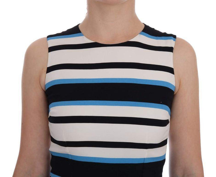 Dolce & Gabbana  Blue White Striped Silk Stretch Sheath Dress #women, Brand_Dolce & Gabbana, Catch, Clothing_Dress, Dolce & Gabbana, Dresses - Women - Clothing, feed-agegroup-adult, feed-color-multicolor, feed-gender-female, feed-size-IT38|XS, Gender_Women, IT38|XS, Kogan, Multicolor, Women - New Arrivals at SEYMAYKA