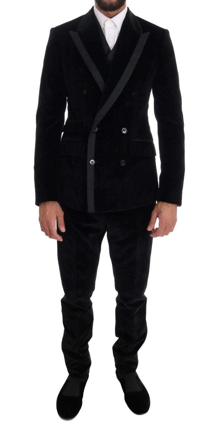 Dolce & Gabbana  Black Velvet Slim Double Breasted Suit #men, Black, Brand_Dolce & Gabbana, Catch, Dolce & Gabbana, feed-agegroup-adult, feed-color-black, feed-gender-male, feed-size-IT44 | XS, feed-size-IT48 | M, Gender_Men, IT44 | XS, IT48 | M, IT50 | L, Kogan, Men - New Arrivals, Suits - Men - Clothing at SEYMAYKA