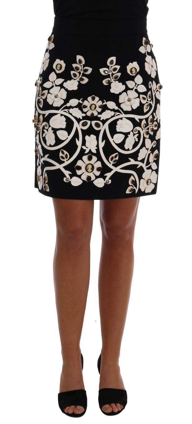 Dolce & Gabbana  Black Crystal Floral Pencil Skirt #women, Black/White, Brand_Dolce & Gabbana, Catch, Dolce & Gabbana, feed-agegroup-adult, feed-color-black, feed-color-white, feed-gender-female, feed-size-IT38|XS, feed-size-IT40|S, feed-size-IT42|M, Gender_Women, IT38|XS, IT40|S, IT42|M, Kogan, Skirts - Women - Clothing, Women - New Arrivals at SEYMAYKA