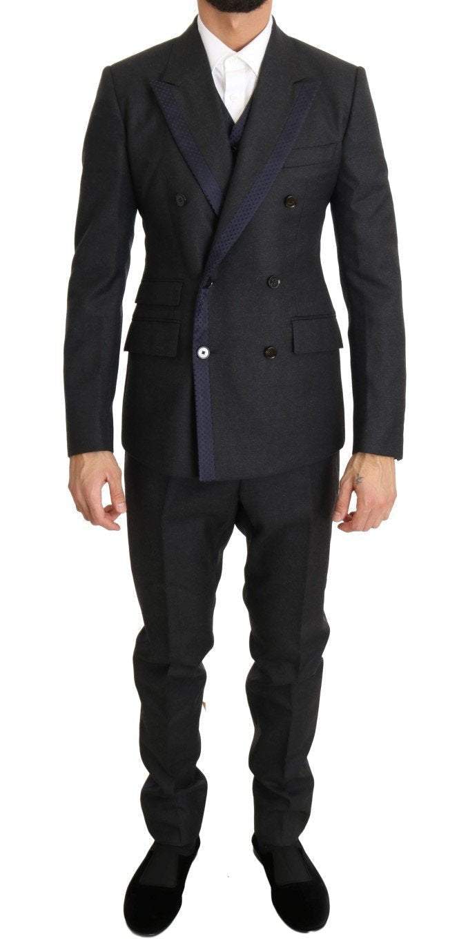 Dolce & Gabbana Gray Wool Blue Silk Double Breasted Suit #men, Brand_Dolce & Gabbana, Catch, Dolce & Gabbana, feed-agegroup-adult, feed-color-gray, feed-gender-male, feed-size-IT44 | XS, feed-size-IT46 | S, Gender_Men, Gray, IT44 | XS, IT46 | S, Kogan, Men - New Arrivals, Suits - Men - Clothing at SEYMAYKA