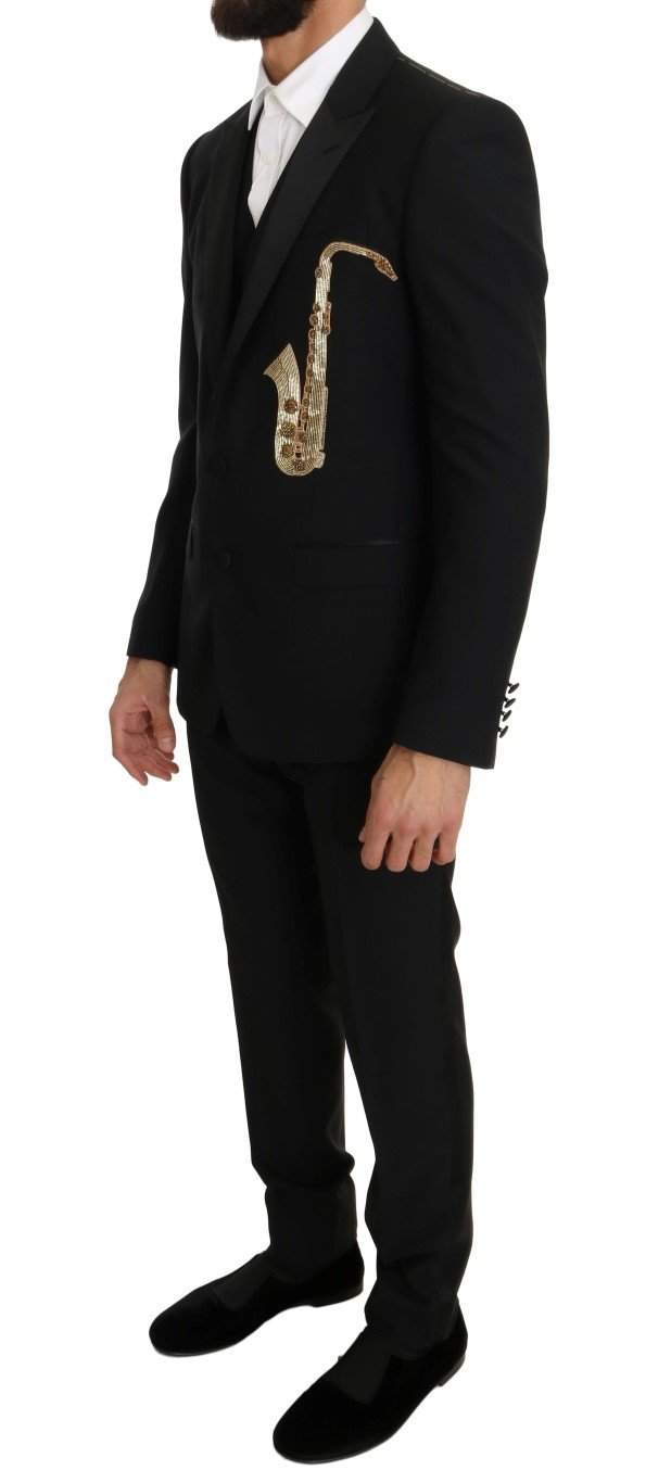 Dolce & Gabbana  Black Wool Silk Saxophone Slim Fit Suit #men, Black, Brand_Dolce & Gabbana, Catch, Dolce & Gabbana, feed-agegroup-adult, feed-color-black, feed-gender-male, feed-size-IT46 | S, Gender_Men, IT46 | S, Kogan, Men - New Arrivals, Suits - Men - Clothing at SEYMAYKA