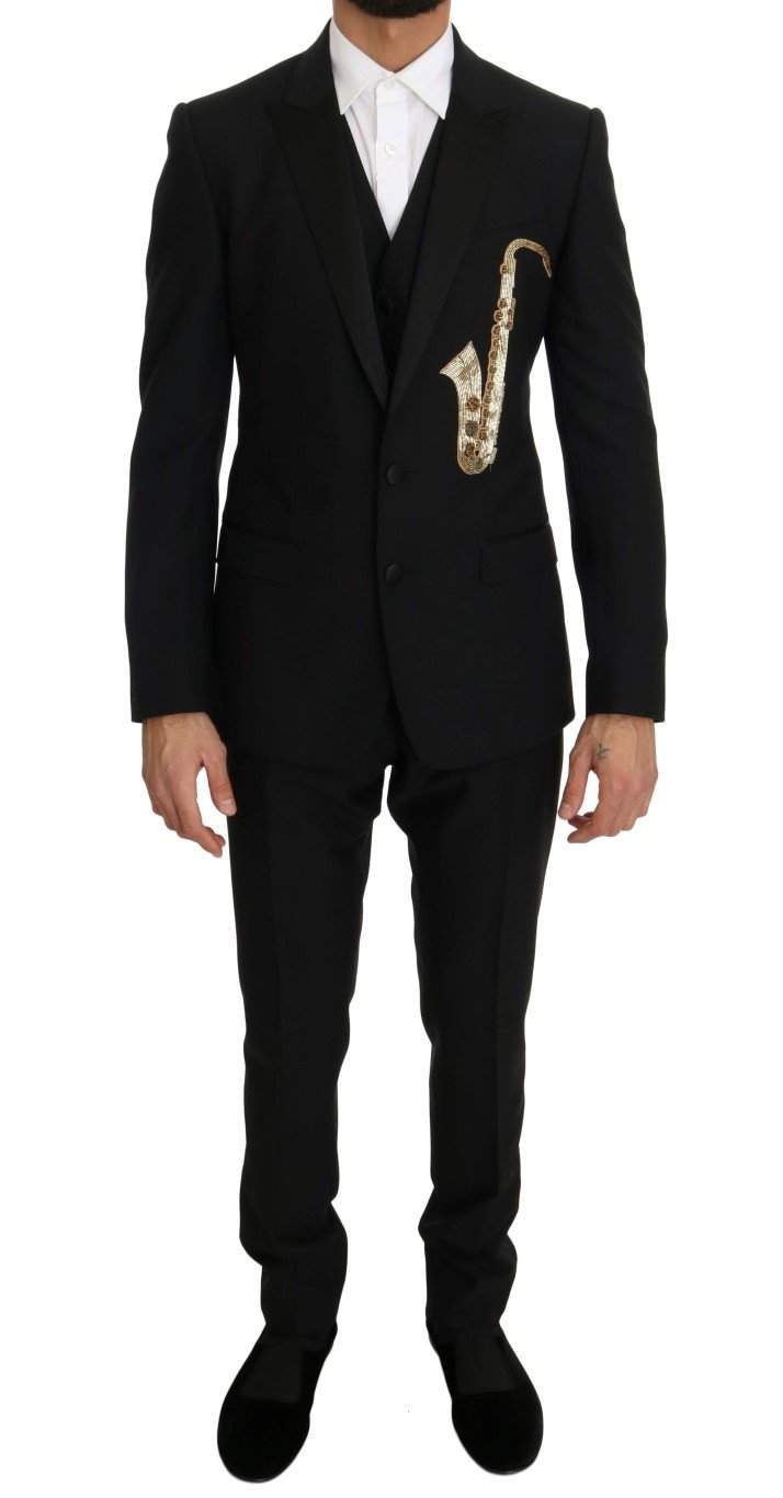 Dolce & Gabbana  Black Wool Silk Saxophone Slim Fit Suit #men, Black, Brand_Dolce & Gabbana, Catch, Dolce & Gabbana, feed-agegroup-adult, feed-color-black, feed-gender-male, feed-size-IT46 | S, Gender_Men, IT46 | S, Kogan, Men - New Arrivals, Suits - Men - Clothing at SEYMAYKA