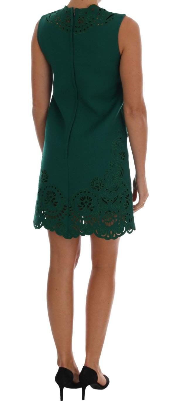 Dolce & Gabbana  Green Floral Cutout Silk Wool Dress #women, Brand_Dolce & Gabbana, Catch, Clothing_Dress, Dolce & Gabbana, Dresses - Women - Clothing, feed-agegroup-adult, feed-color-green, feed-gender-female, feed-size-IT38|XS, feed-size-IT40|S, feed-size-IT42|M, Gender_Women, Green, IT38|XS, IT40|S, IT42|M, Kogan, Women - New Arrivals at SEYMAYKA