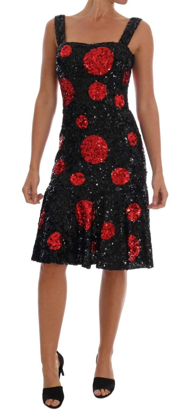 Dolce & Gabbana  Black Red Polka Sequined Shift Dress #women, Black, Brand_Dolce & Gabbana, Catch, Clothing_Dress, Dolce & Gabbana, Dresses - Women - Clothing, feed-agegroup-adult, feed-color-black, feed-gender-female, feed-size-IT40|S, Gender_Women, IT40|S, Kogan, Women - New Arrivals at SEYMAYKA