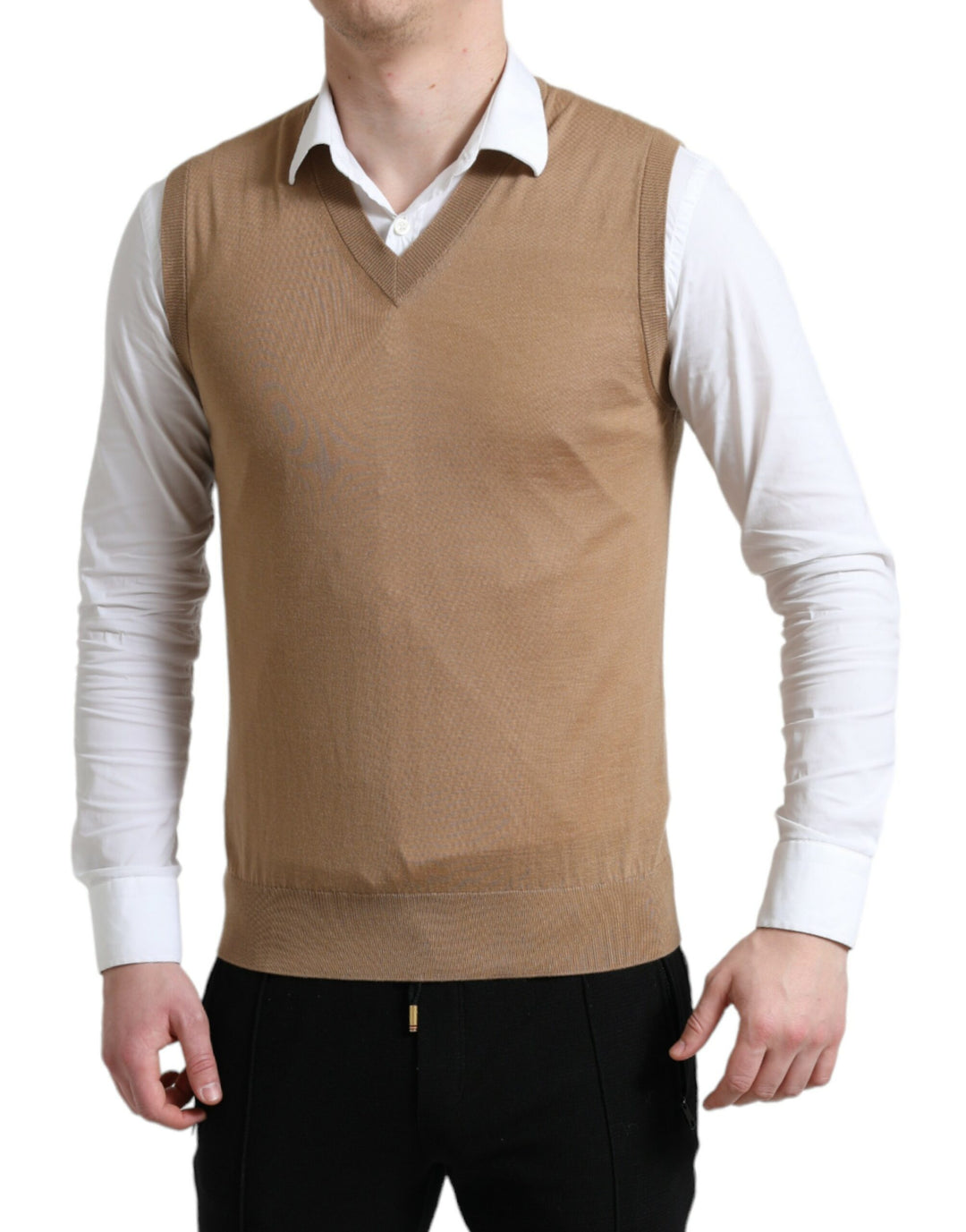 Dolce & Gabbana Brown Wool Sleeveless Pullover Sweater