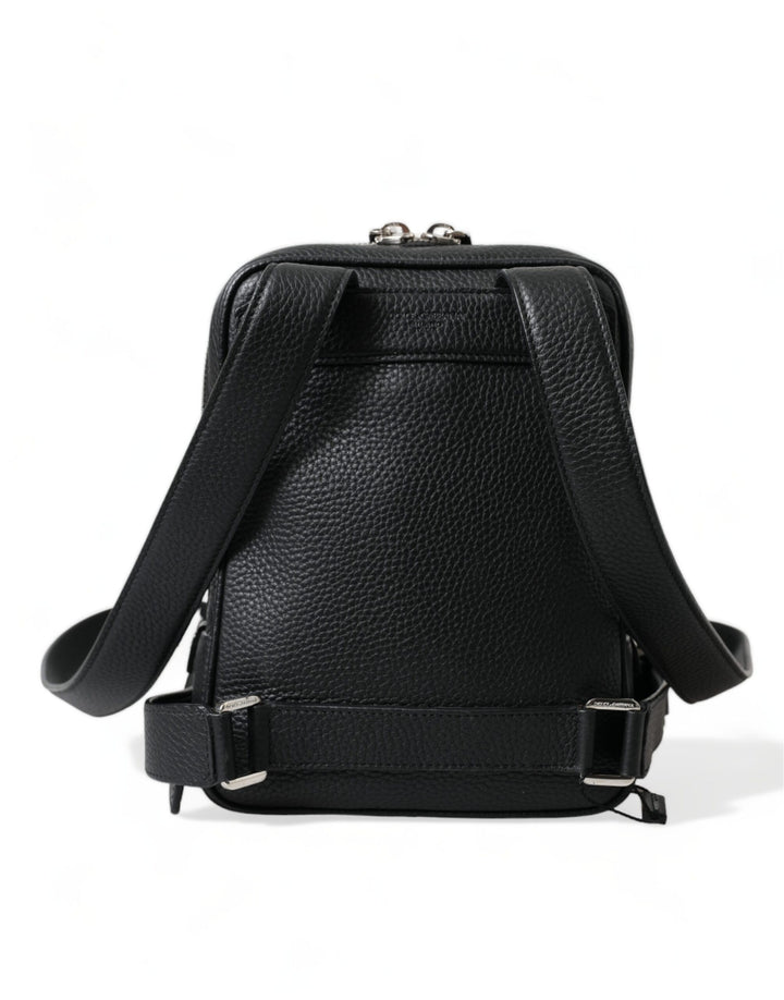 Dolce & Gabbana Black Calfskin Leather Logo Palermo Backpack Bag