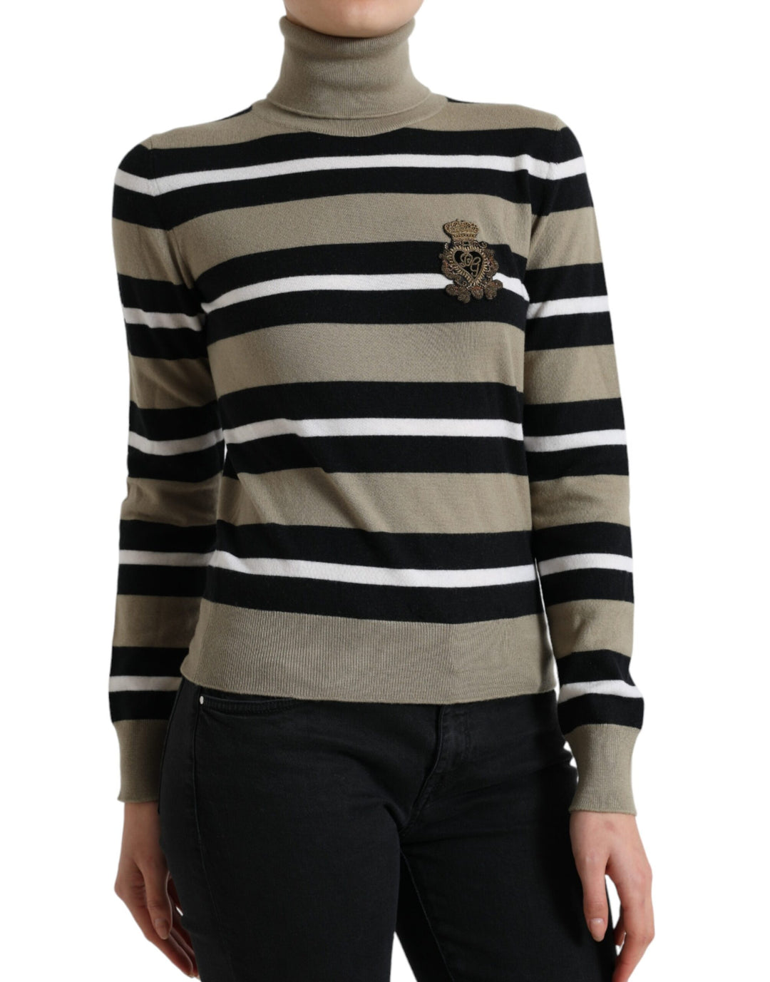 Dolce & Gabbana Multicolor Stripes Logo Turtle Neck Pullover Sweater