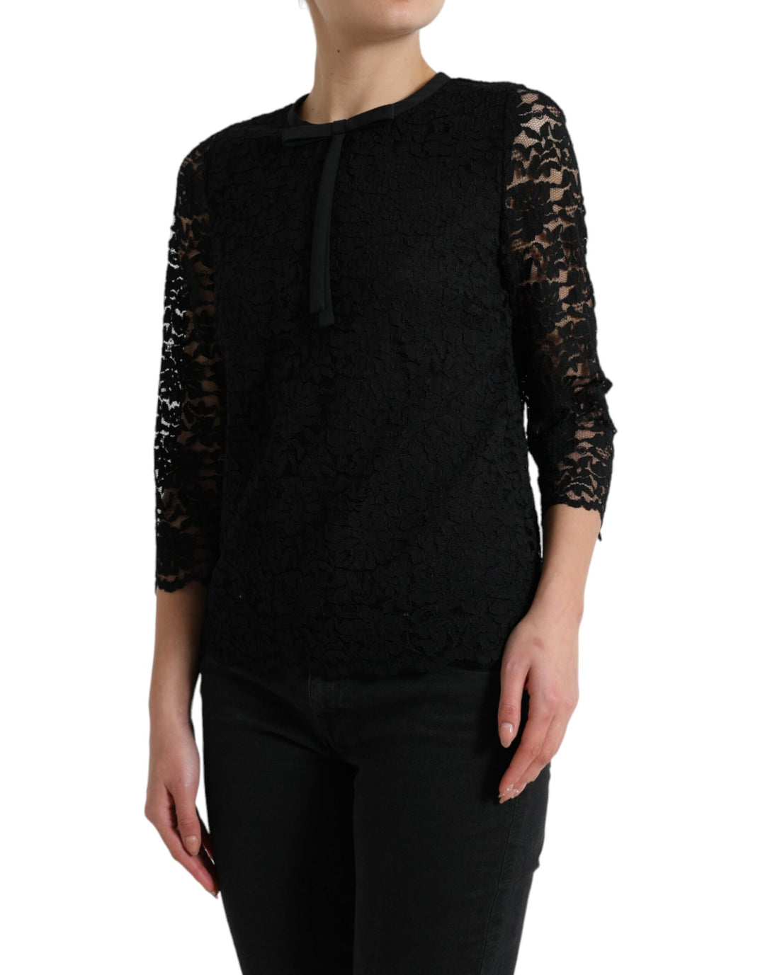 Dolce & Gabbana Black STAFF Blouse Floral Lace Nylon Top