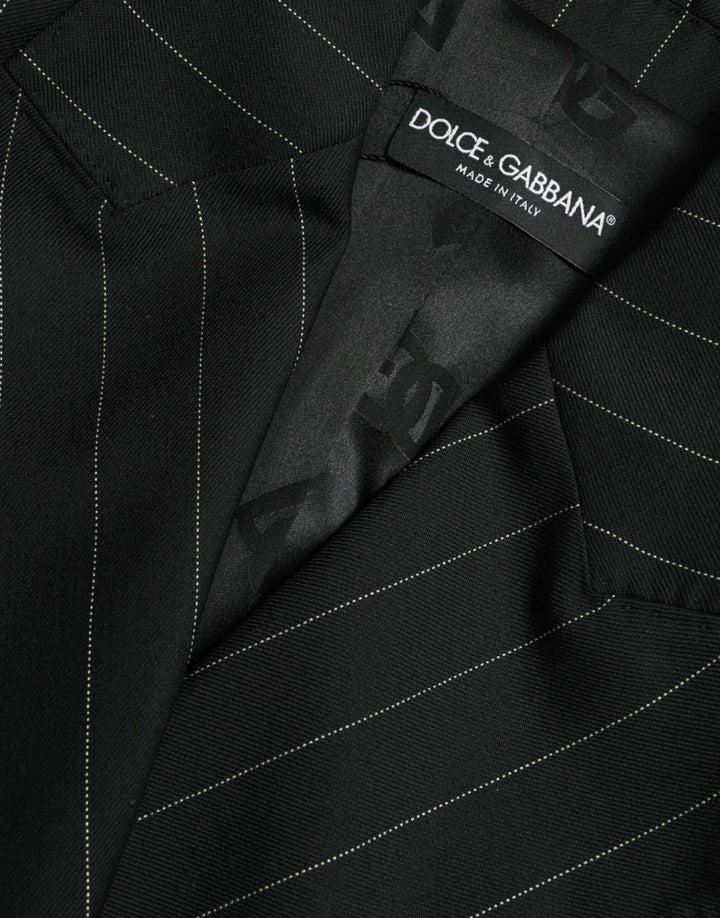 Dolce & Gabbana Black Striped Wool DoubleBreasted Coat Jacket