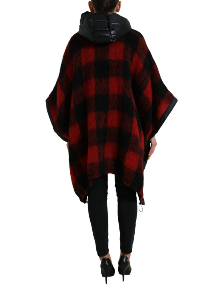 Dolce & Gabbana Black Red Buffalo Check Hooded Poncho Jacket