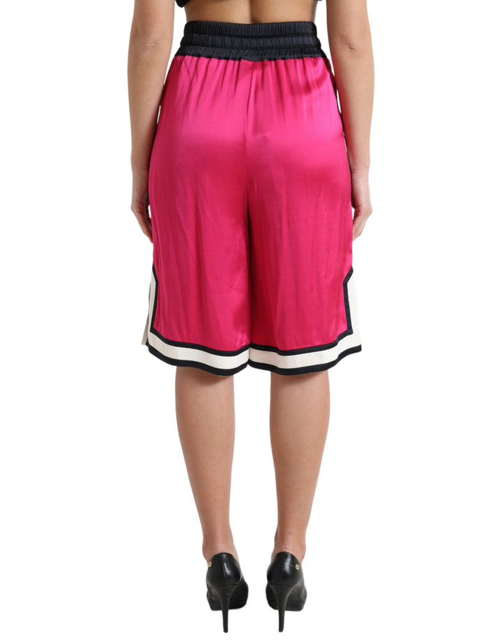 Dolce & Gabbana Pink Viscose Jersey Logo High Waist Shorts