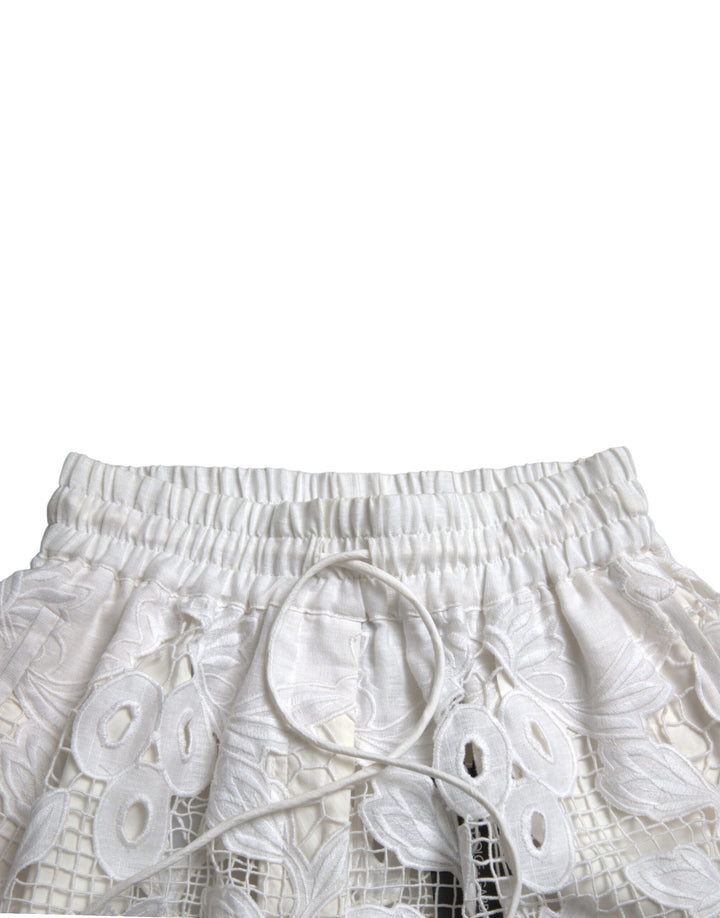 Dolce & Gabbana White Cotton Cutout High Waist Bermuda Shorts