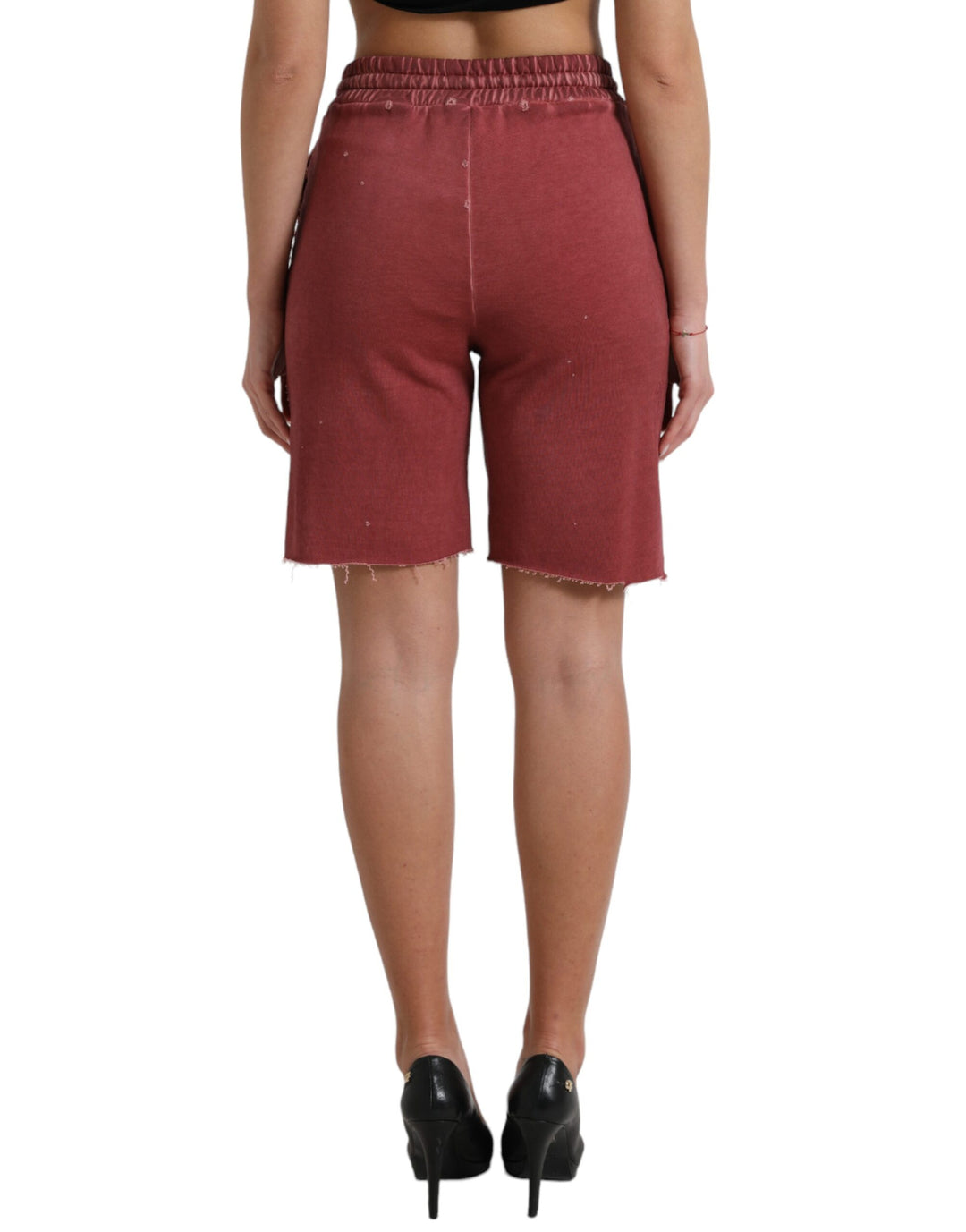 Dolce & Gabbana Maroon Cotton High Waist Sweatshorts Shorts