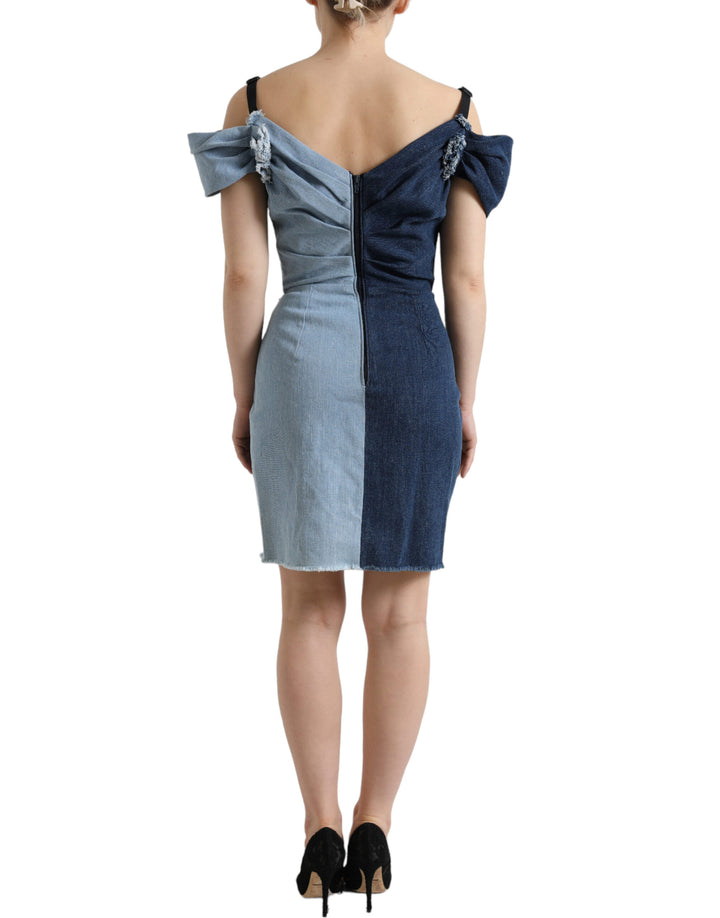 Dolce & Gabbana Blue Patchwork Two Tone Denim Mini Dress