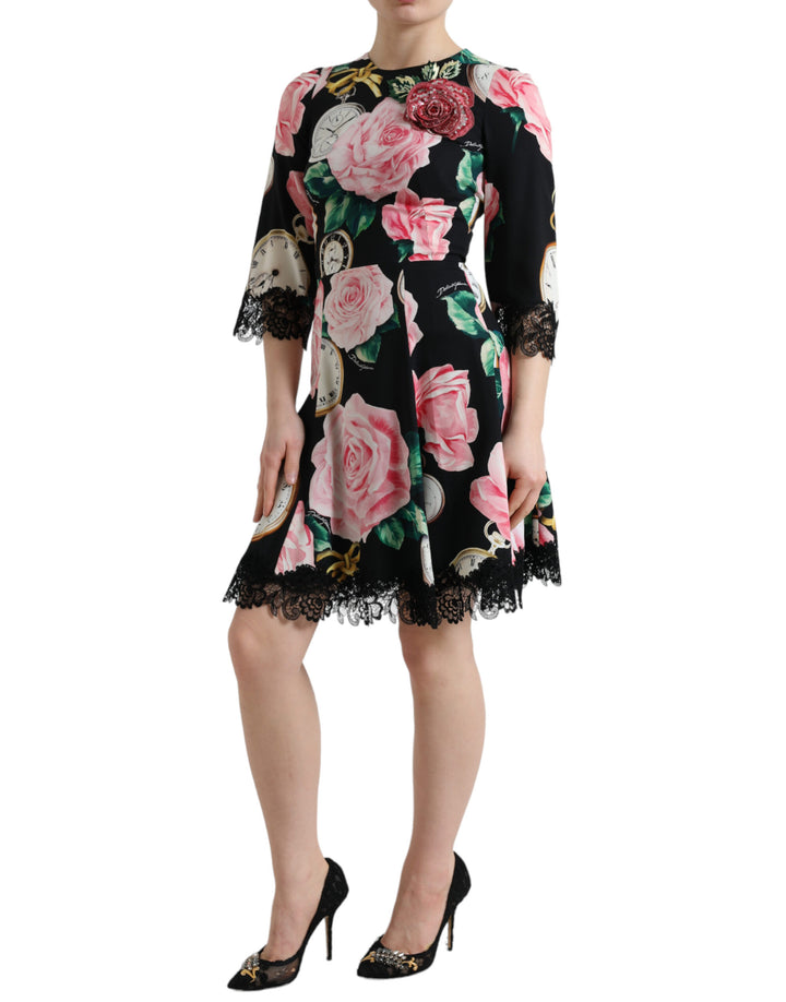 Dolce & Gabbana Black Floral Embellished Lace A-line Dress