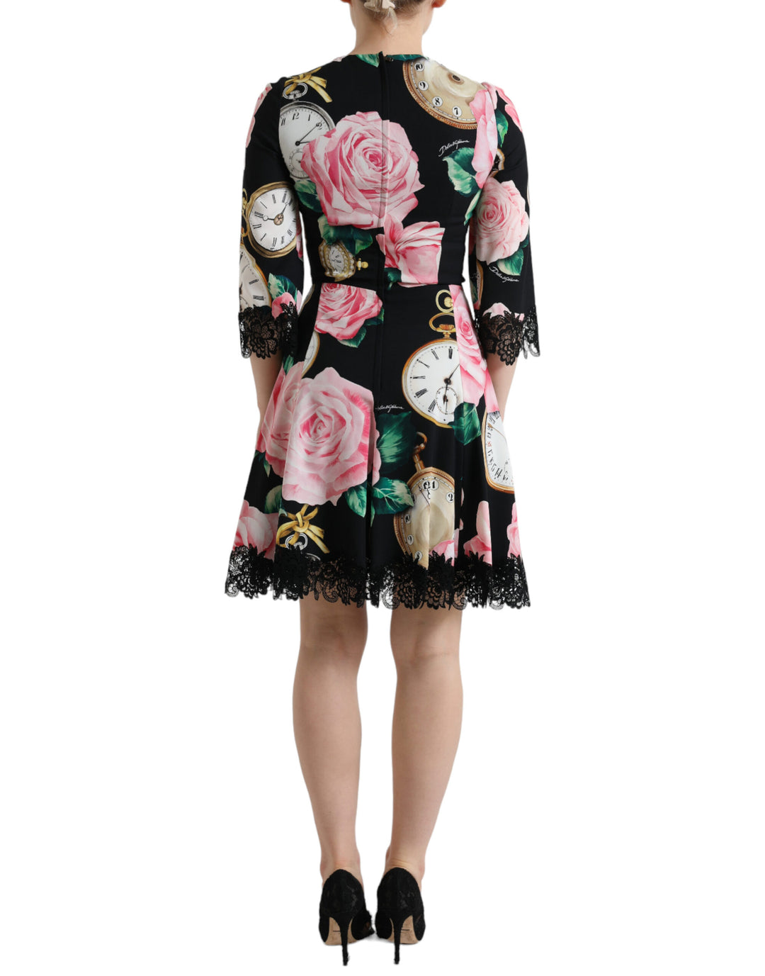 Dolce & Gabbana Black Floral Embellished Lace A-line Dress