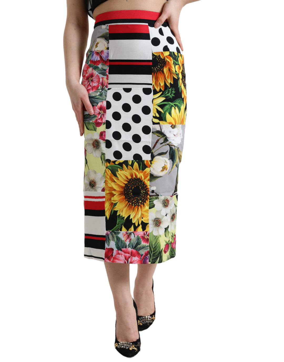 Dolce & Gabbana Multicolor Patchwork High Waist Pencil Cut Skirt