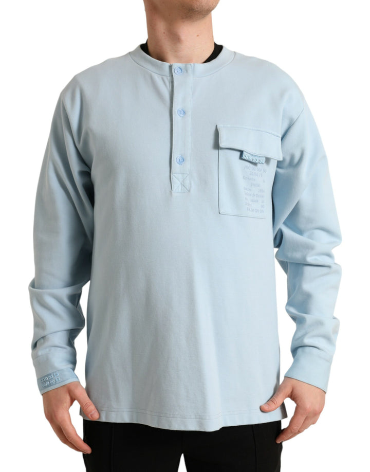 Dolce & Gabbana Light Blue Cotton Buttoned Pullover Sweater