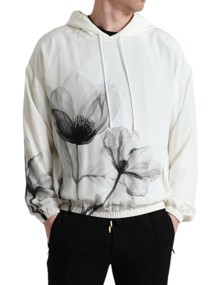 Dolce & Gabbana White Floral Print Hooded Pullover Sweater