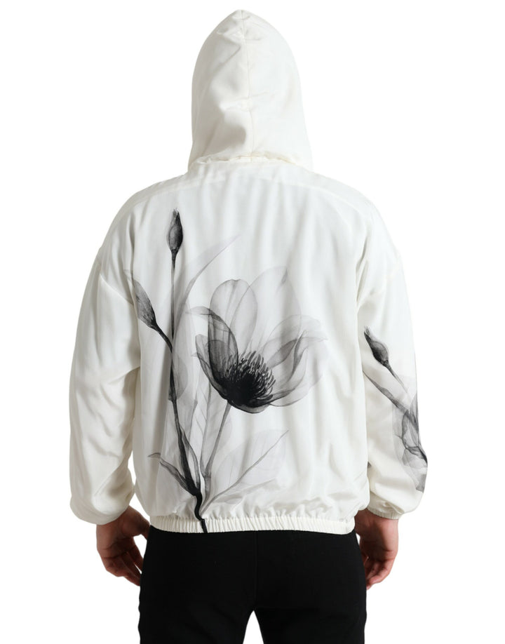 Dolce & Gabbana White Floral Print Hooded Pullover Sweater