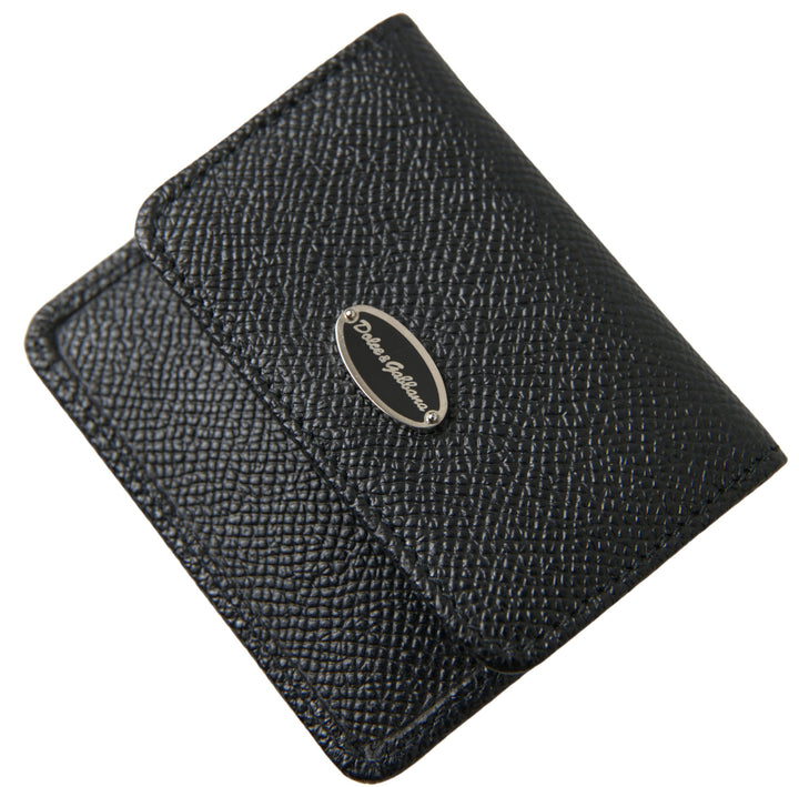 Dolce & Gabbana Black Textured Leather Bifold Logo Coin Purse Wallet