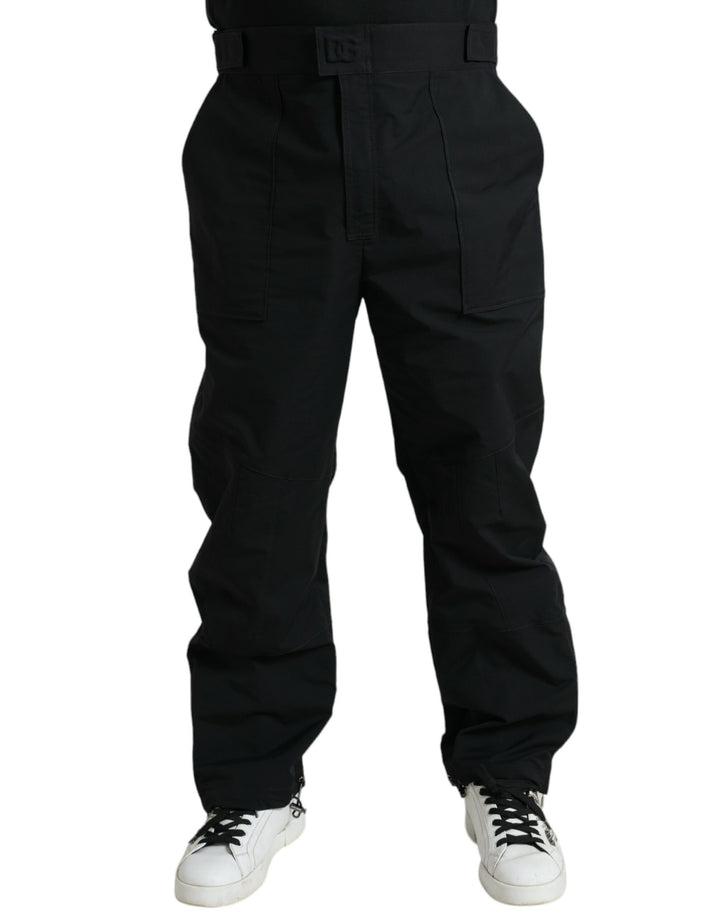 Dolce & Gabbana Black Polyester Logo Straight Pants